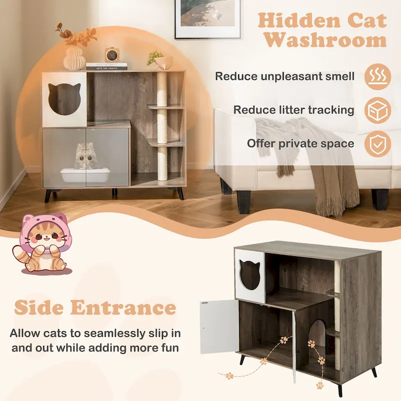 Cat Litter Box Enclosure 5-in-1 Enlarged Cat Litter Cabinet