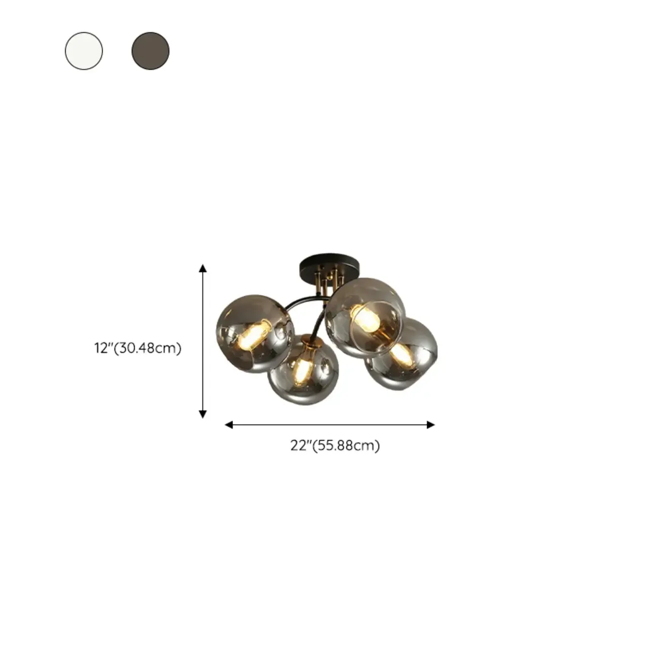 Modern Smoke Grey Glass Sphere Semi Flush Ceiling Light