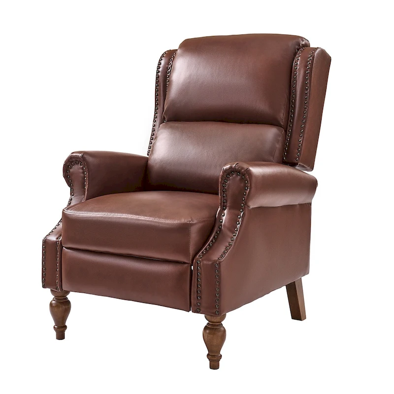 Terri Traditional Vegan Leather Manual Push Back Recliner by HULALA HOME