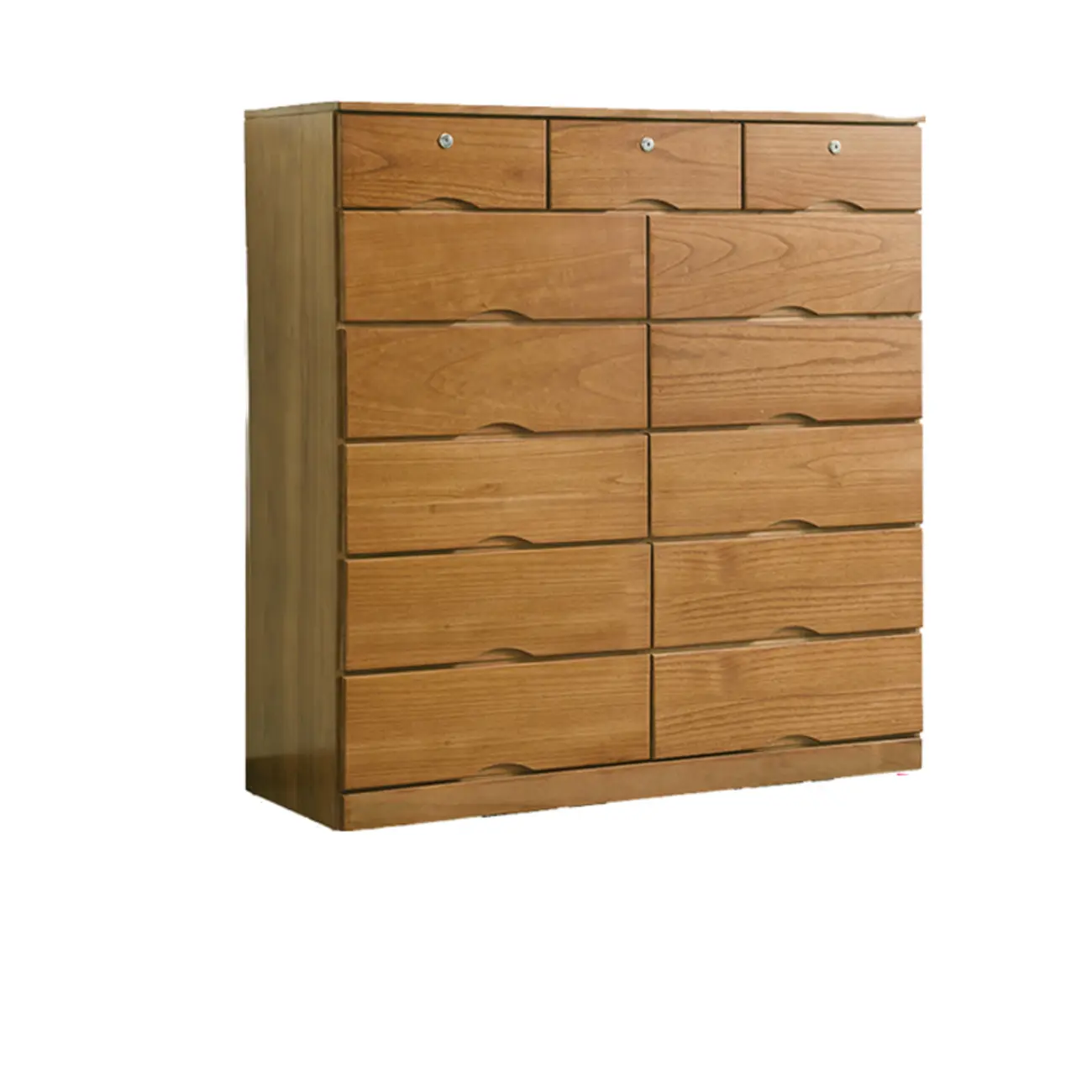 Natural Wood Double Dresser with Lockable Drawer