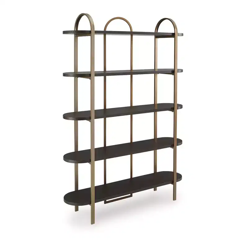Signature Design by Ashley Brentmour 72 Modern Bookcase with 5 Shelves - Brown Wood & Gold Metal Frame