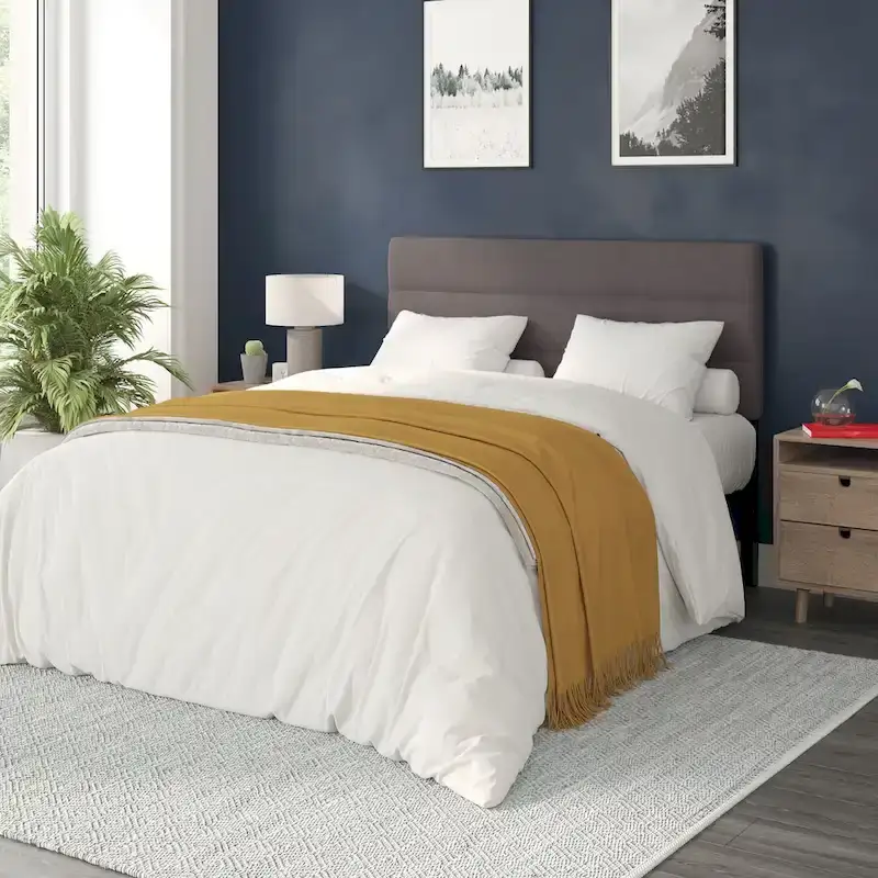 Blue / Gray / Taupe / Cream Channel-Stitched Faux Linen Upholstered Headboard with Adjustable Height, Twin / Full / Queen / King