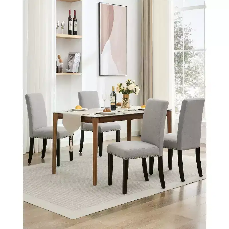 COZONY Upholstered Parsons Dining Chairs, Linen Fabric Wooden Legs Side Chair for Dining Room Kitchen Restaurant Living Room