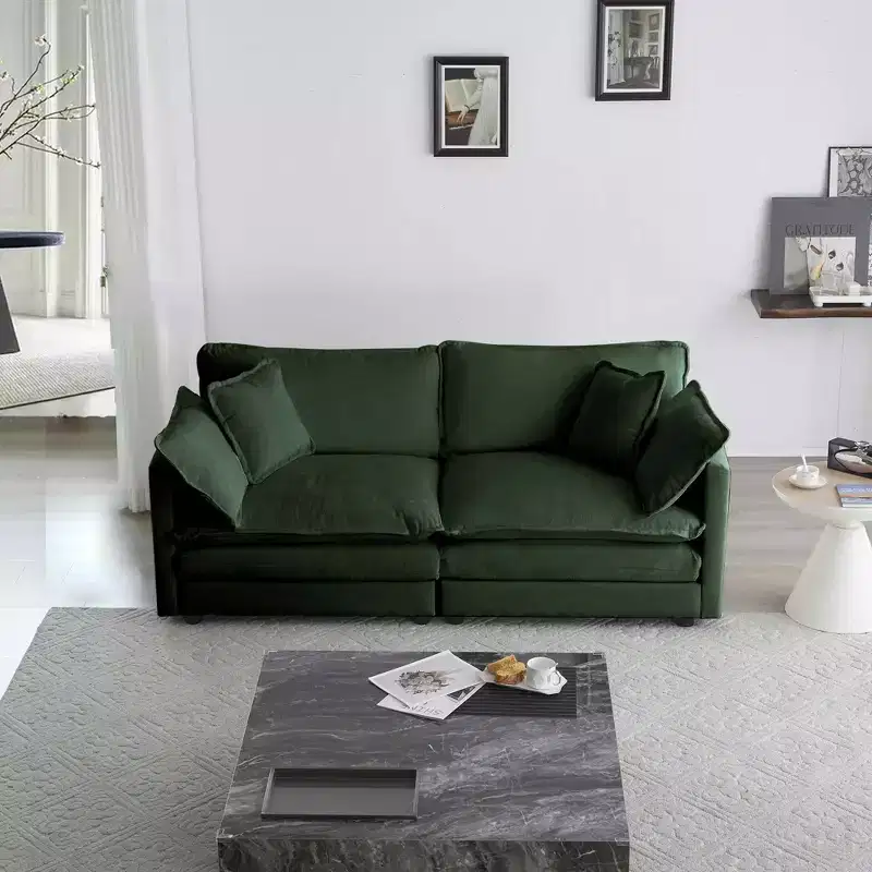 MAYEERTY Modern Loveseat Sofa Couch for Living Room Upholstered Deep 2 Seat Sofa with 4 Pillow for Living Room Green Chenille