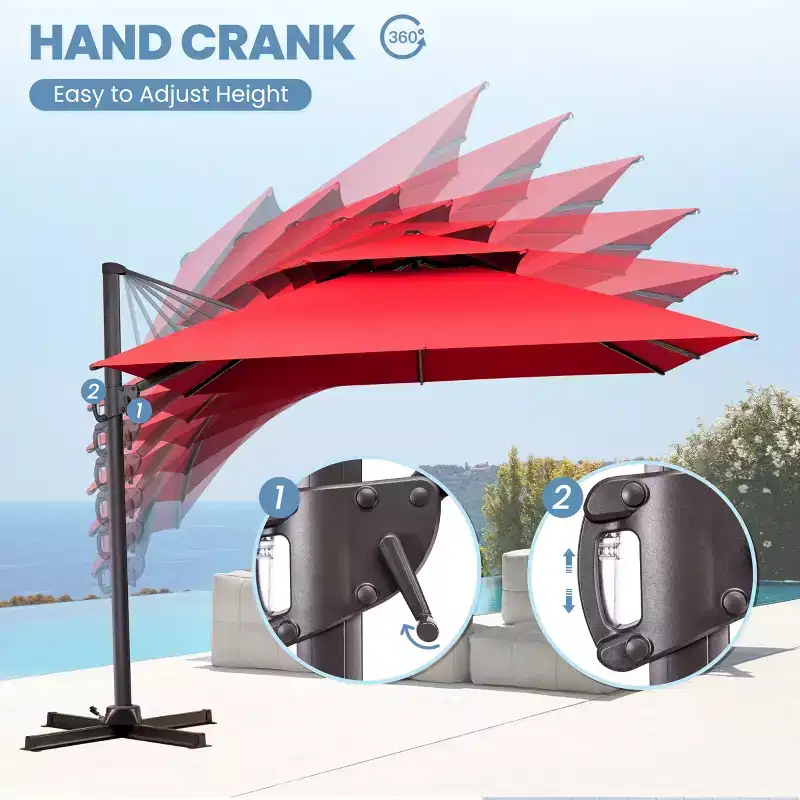 Crestlive Products 10 Feet Square 2-Tier Top Patio Cantilever Offset Umbrella 360 Shade With Weighted Base
