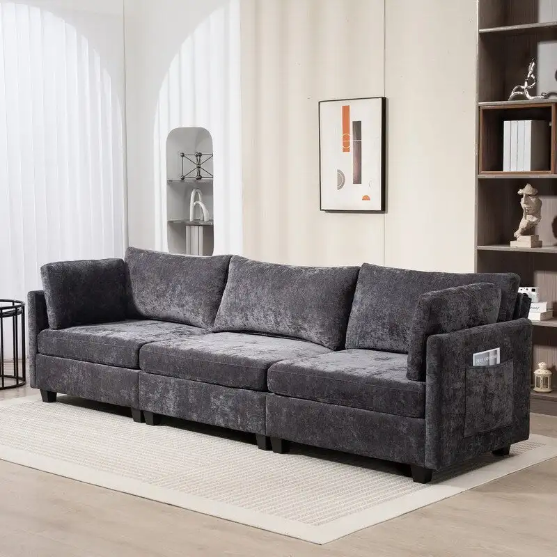 111.42  Chenille Upholstered Three Seater Sofa