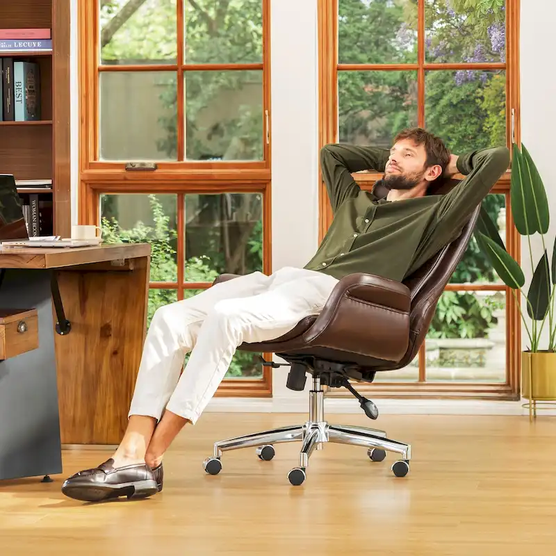 48-inch Mid-Century Adjustable Swivel Faux Leather Office Chair