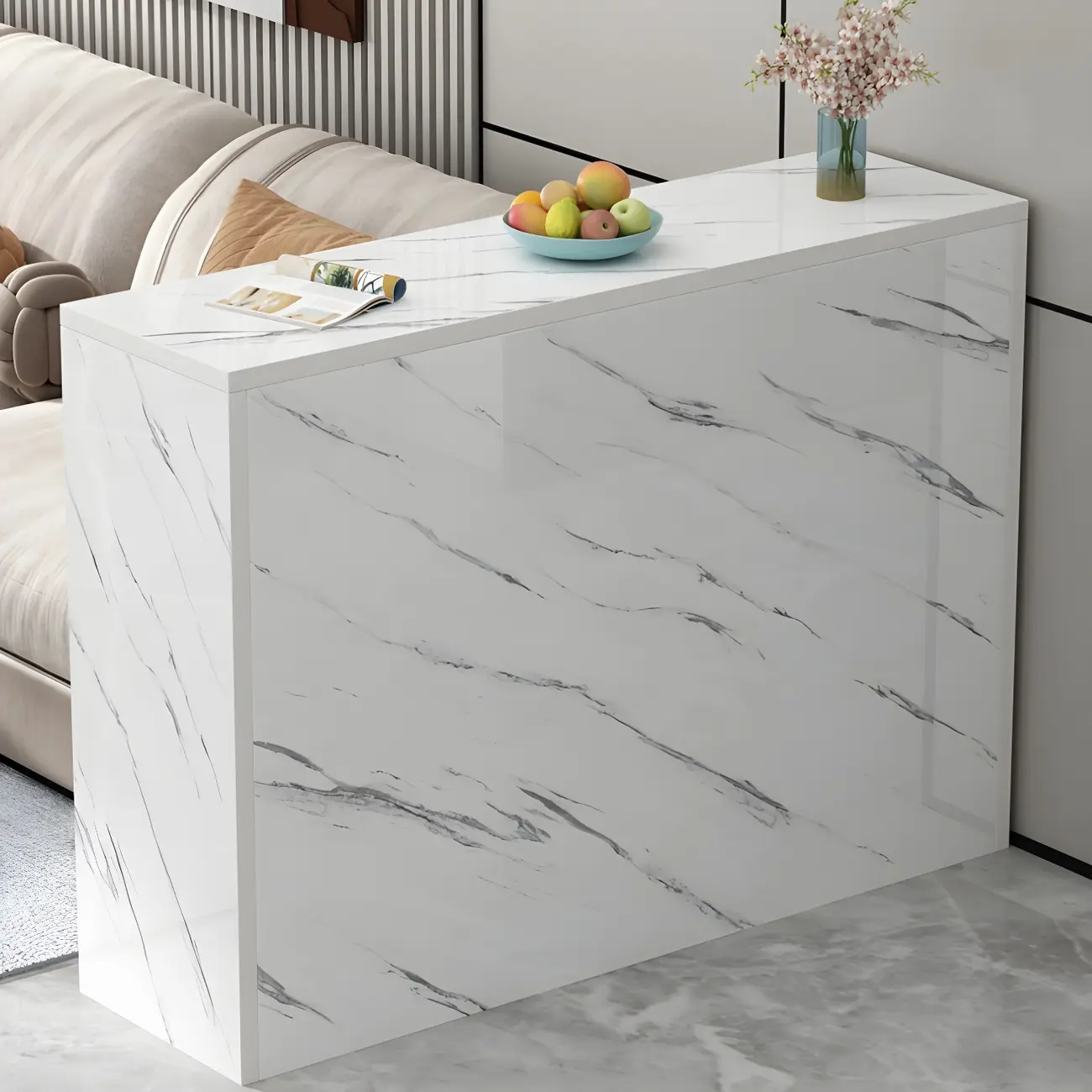 Living Room White Rectangular Wood Long Bar Table