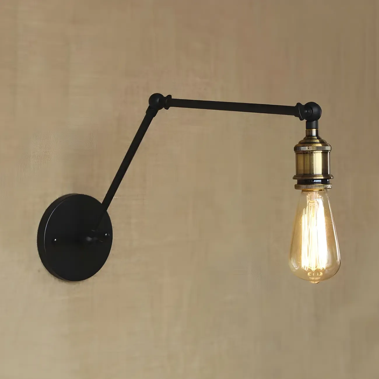 Industrial Open Bulb Swing Arm Wall Light