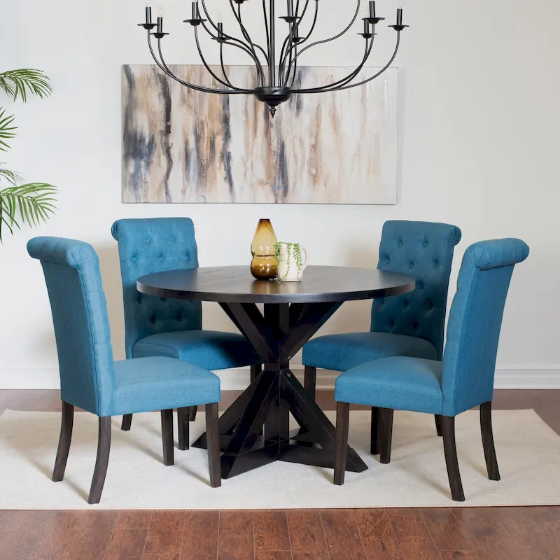 Roundhill Furniture Nylander 5-piece Dining Set, Cross-Buck Dining Table with 4 Stylish Chairs