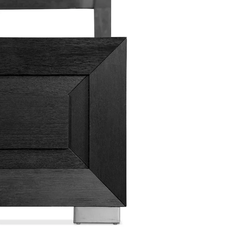 Alaric Modern Black Solid Wood Panel Bed with LED Light Headboard