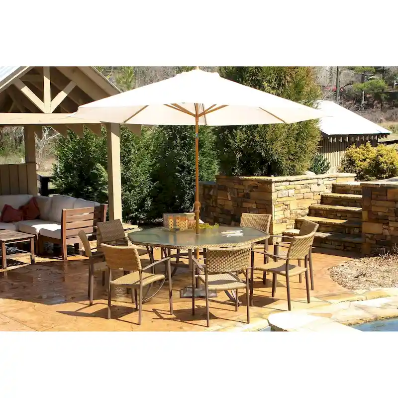 Maracay Tree Bark Outdoor Dining Set with Stackable Chairs (9-Piece)