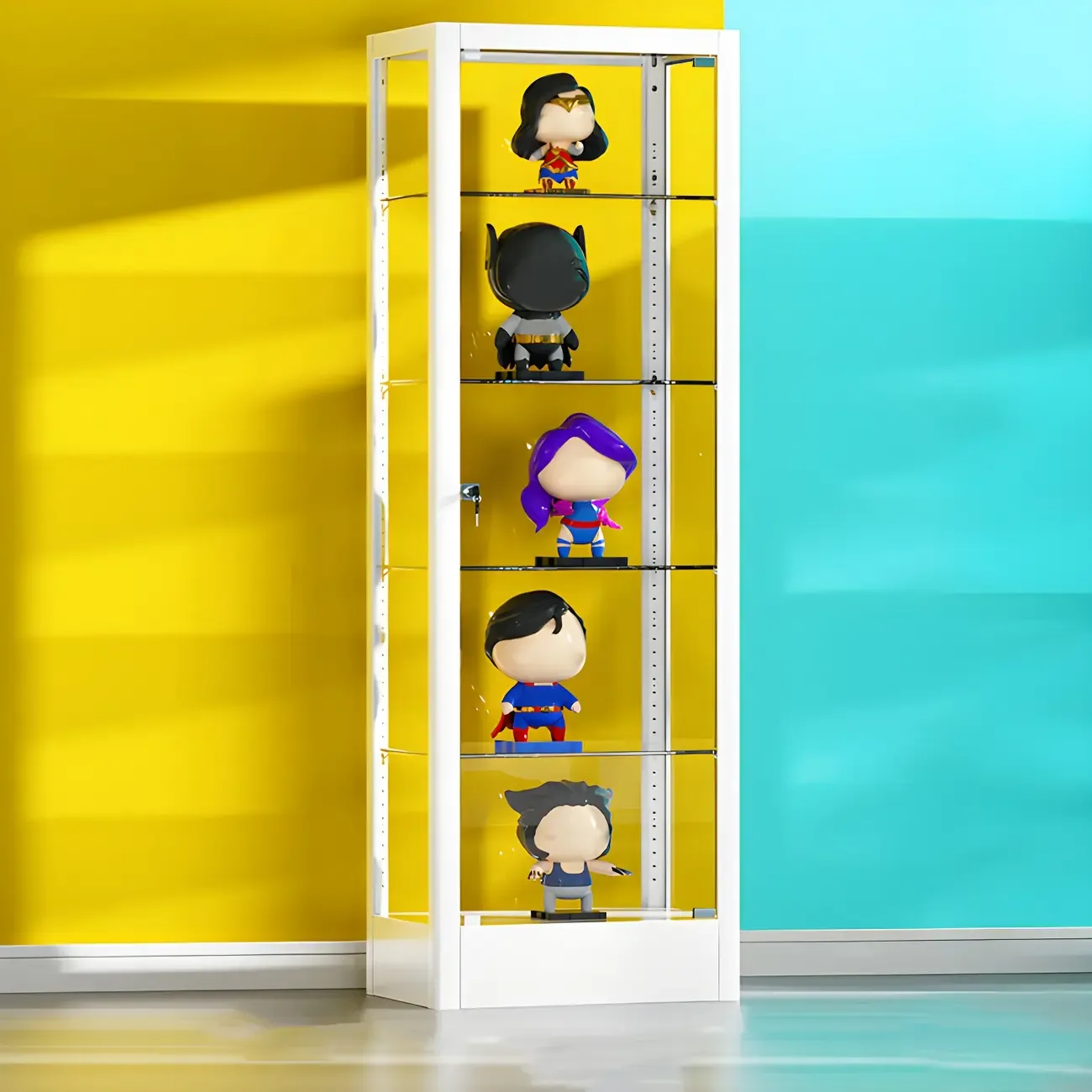 Adjustable Shelves White Glass Locking Curio Cabinet