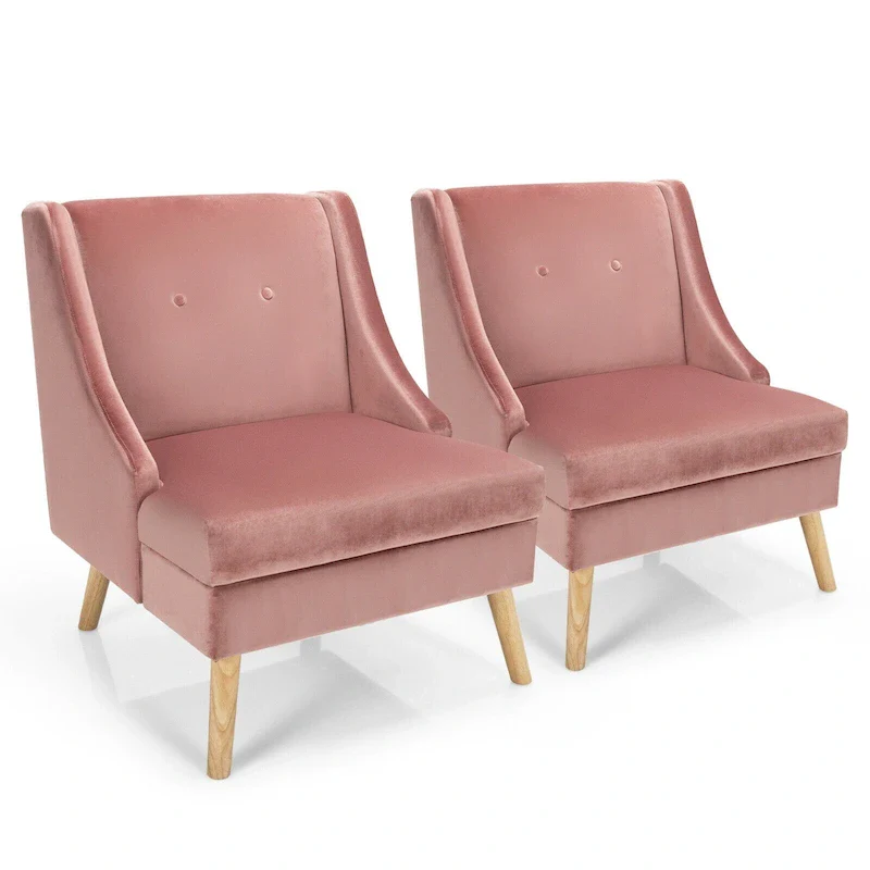 Set of 2 Swoop Arm Accent Chair Modern Velvet Chair w/ Rubber - See Details