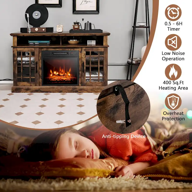 Gymax 48 TV Stand Console Cabinet w/ Fireplace Entertainment Center