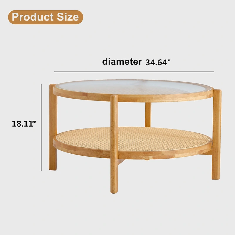 Circular double-layer solid wood tea table
