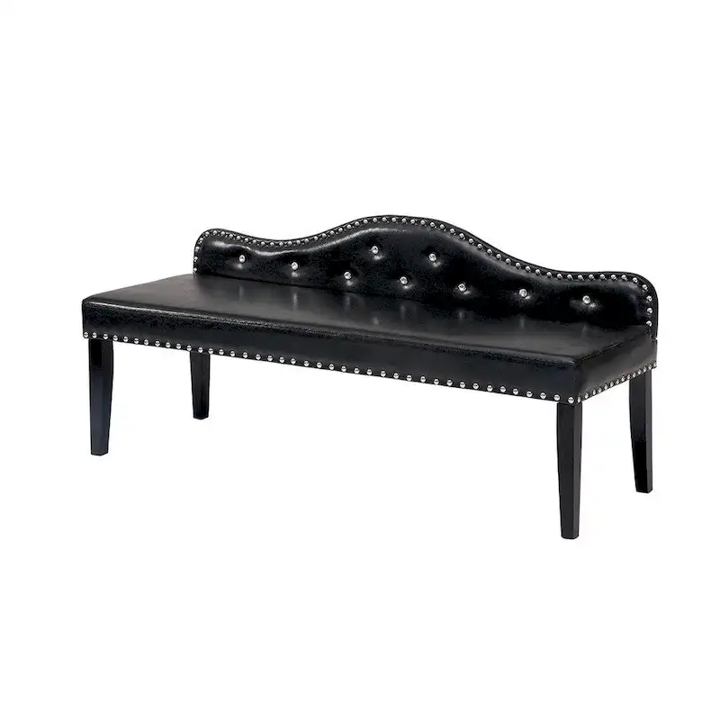 Modern Black Leatherette Tufted Accent Bench