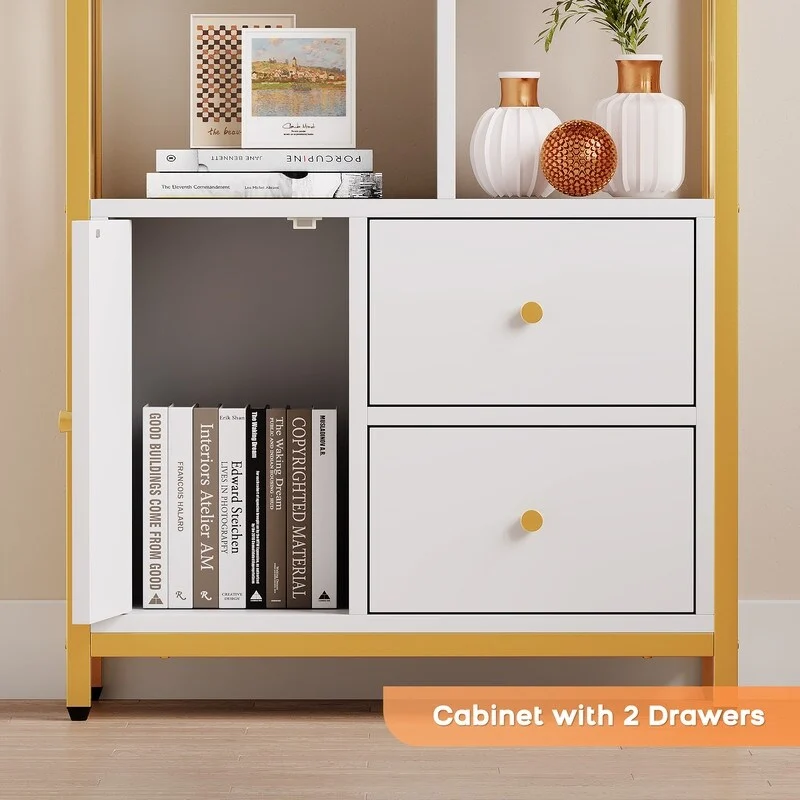 Modern Bookshelf with Drawers - N/A