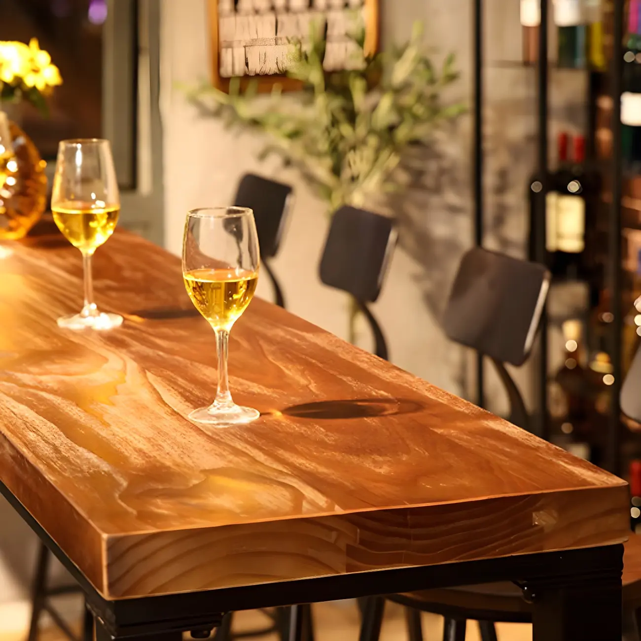 Rectangular Brown Wooden Bar Height Bar Set