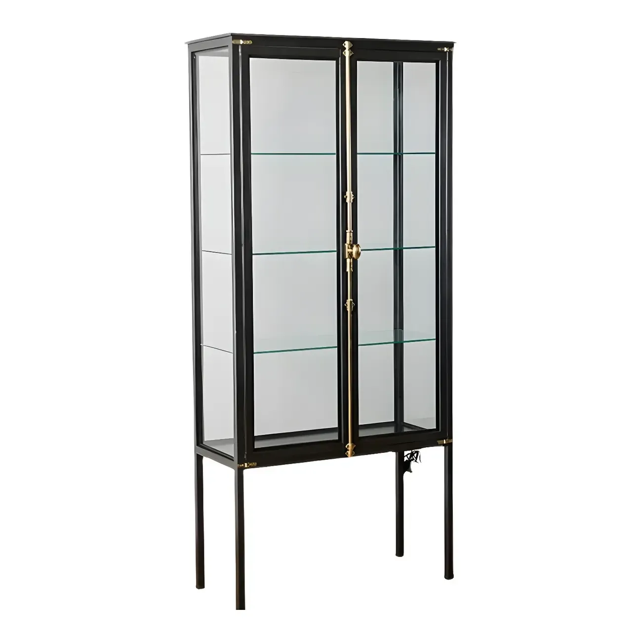 Glam Black Metal Frame Glass Curio Cabinet