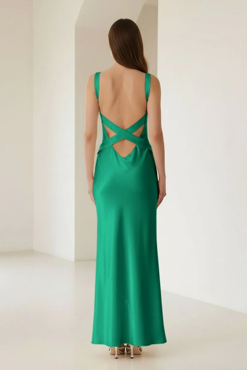 Yellow Mermaid Satin V Neck Long Party Dress