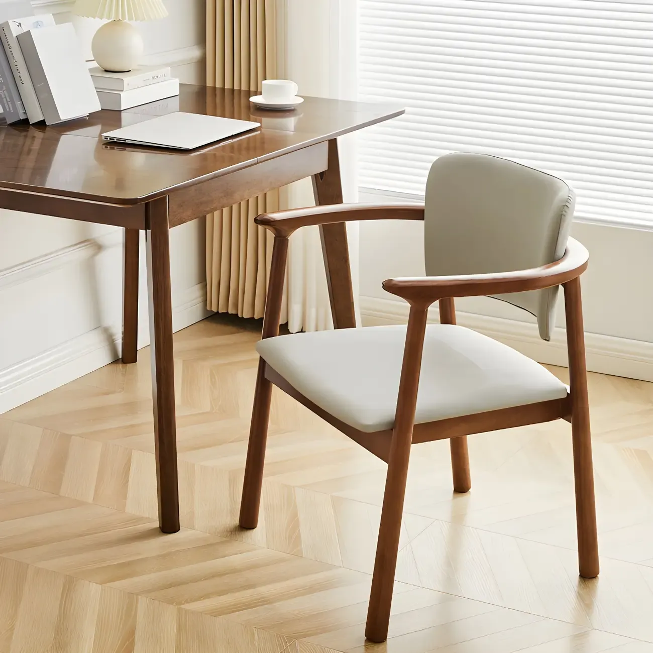 Modern Upholstered Rubberwood Arm Dining Chair Set of 2
