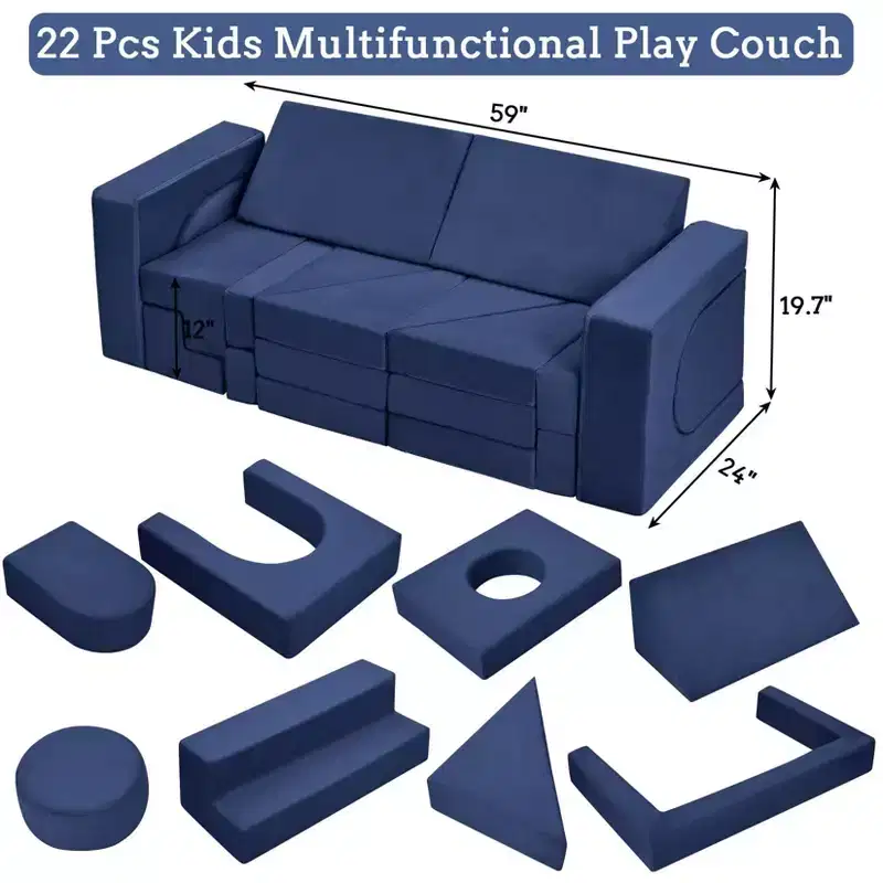 Modular Kids Play Couch, 22Pcs Children Sectional Sofa Imaginative Furniture Play Set, Creative Playroom Furniture for Toddlers
