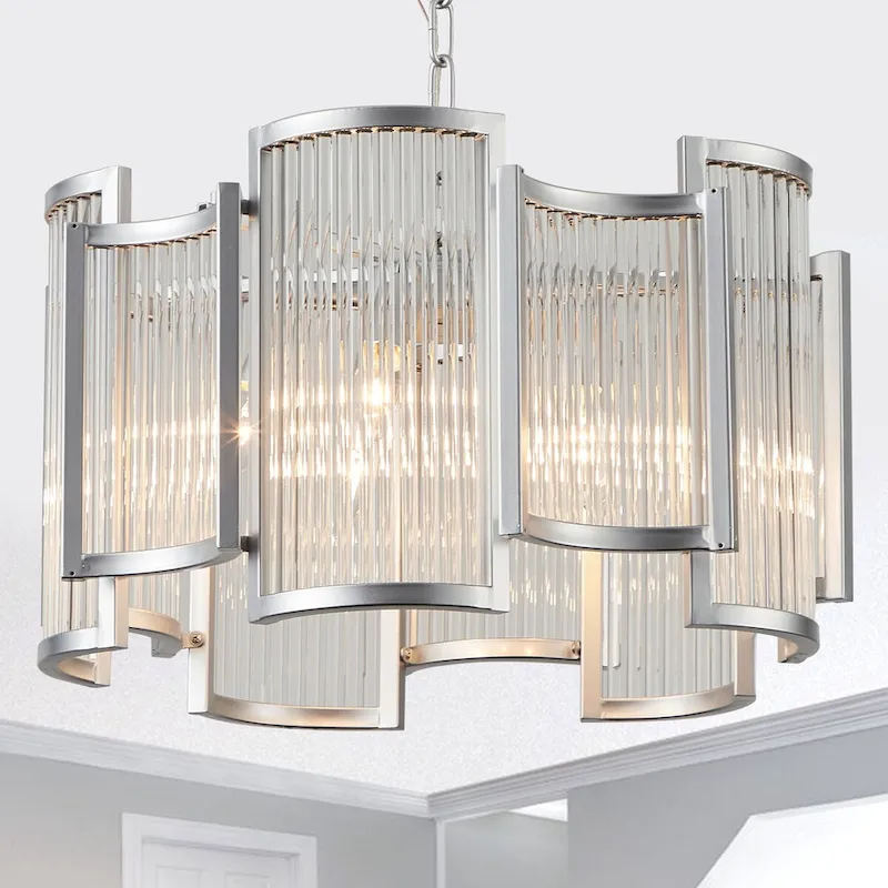 Oaks Aura Alkolla 5-Light Chrome Modern Luxury Glam Crystal Chandelier, Irregular Lines Adjustable Pendant Light for Living Room