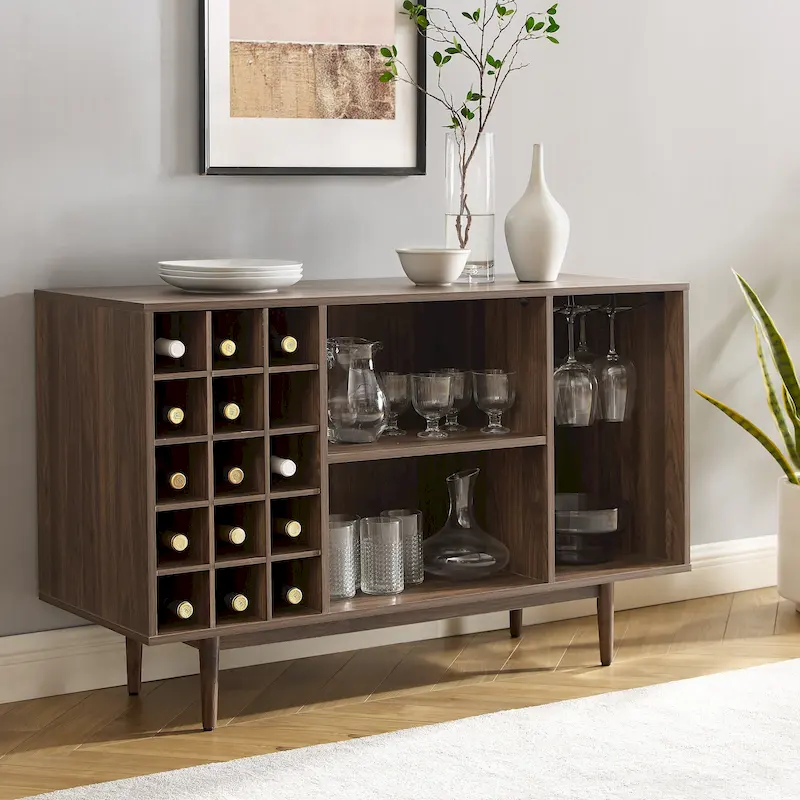 Black Wine Storage Sideboard - Mid-Century Modern Style - 15 Bottle Capacity