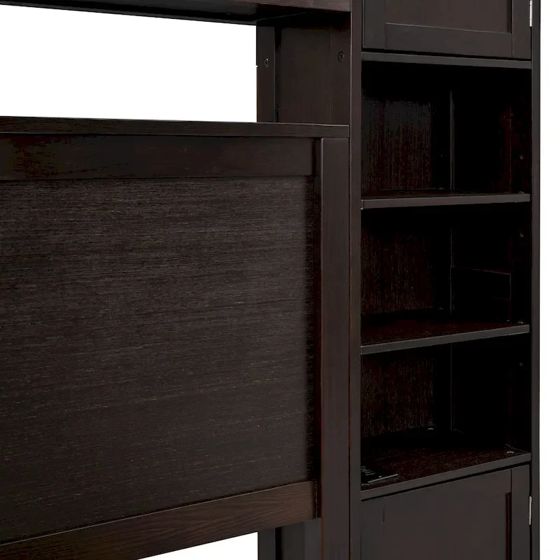 Modern Wooden Bed with Cabinet, Shelf, and Sockets