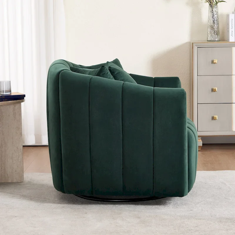 Modern Velvet Swivel Accent Chair,Sofa Chair with Pillows