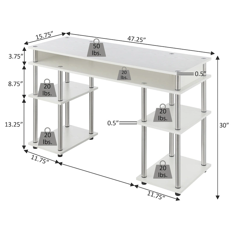 Convenience Concepts Designs2Go No Tools Student Desk with Shelves