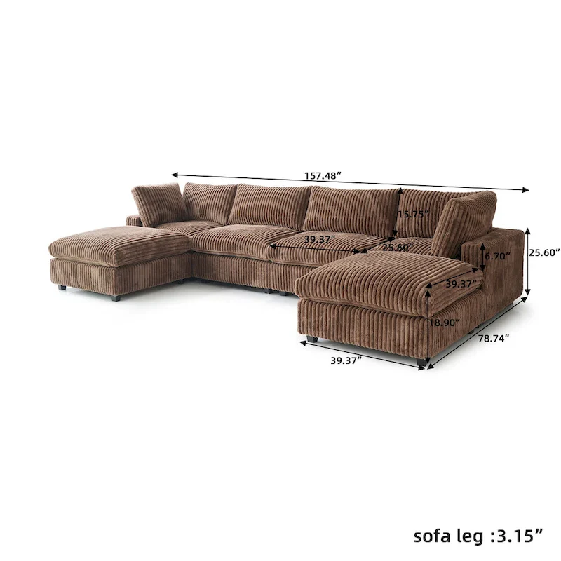 Beige 6-Seat U-Shape Modular Sectional Sofa with Cushions