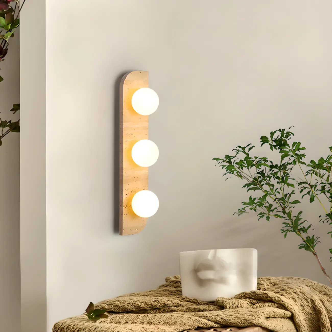 Modern Beige Stone Glass Globe Ambient Wall Sconce