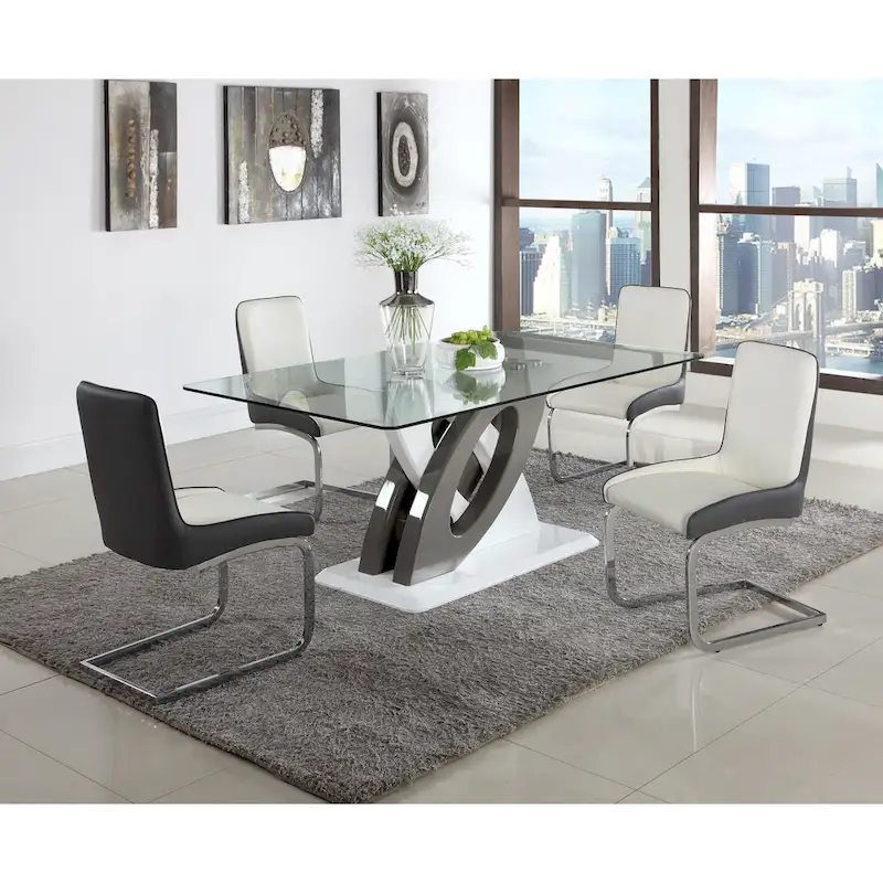 Somette Sophie Glass Top Dining Table - White