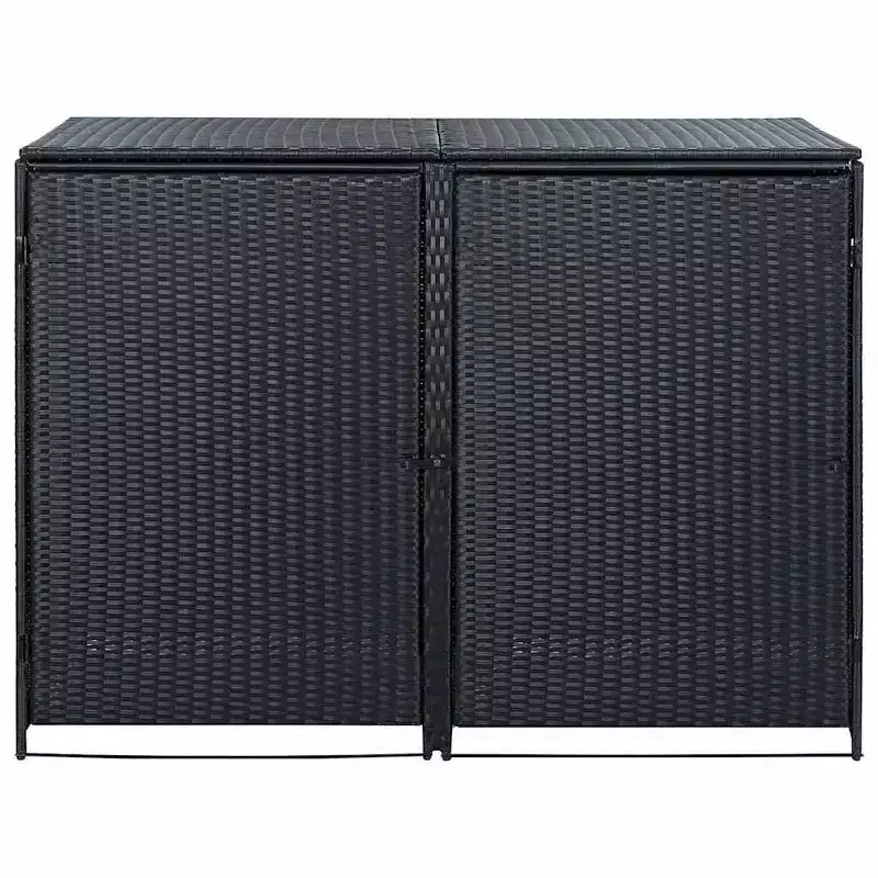 vidaXL Double Wheelie Bin Shed with Lid, Poly Rattan