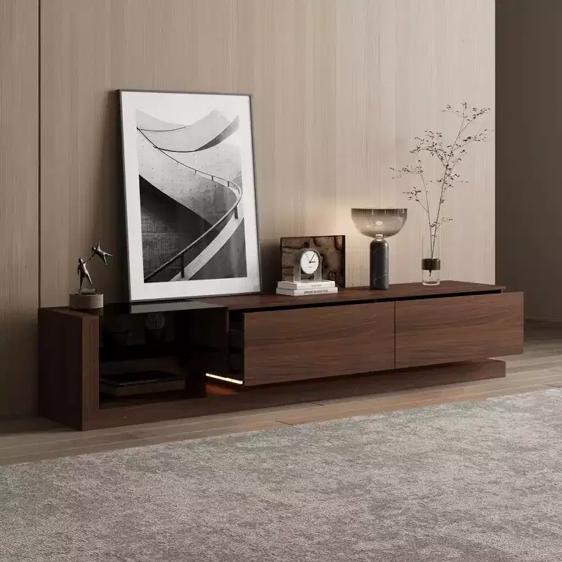 Famapy Contemporary Multifunctional TV Stand Entertainment Center Media Console with Adjustable LED Lighting Storage Drawers and Display Shelves
