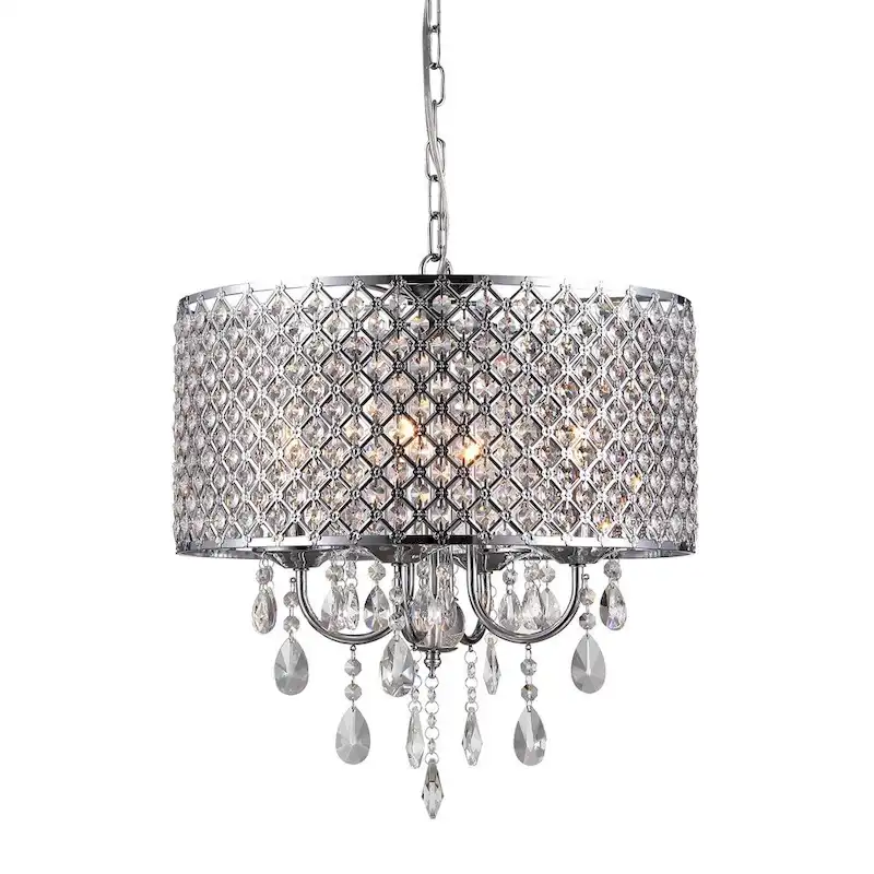 Lucilia 18 Inch Modern-Glam Style Gold Polished Finish Pendant Crystal Lighted Chandelier 4-Light - N/A