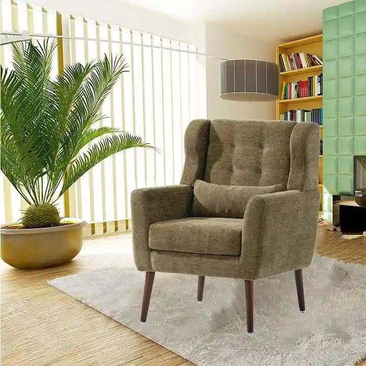 Olive Green 24.21  Button Tufted Arm Chair with Wood Legs