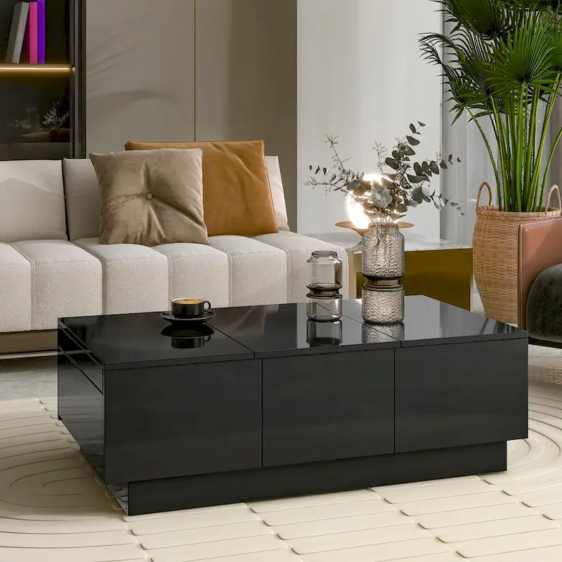 Black/White Extendable Coffee Table with Storage, 2-Person
