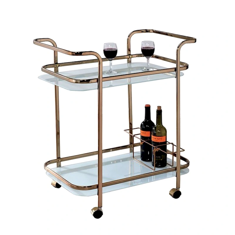 Tiana Contemporary Serving Cart In Champagne Finish - 32.5 H x 27 W x 16.5 L Inches