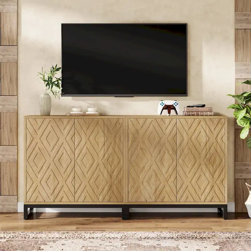 57.5  Inches Farmhouse Sideboard Buffet Cabinet with Doors for Kitchen