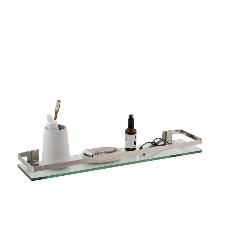 Organize It All Glass Shelf with Rail in Nickel - 23.00 x 5.50 x 2.00