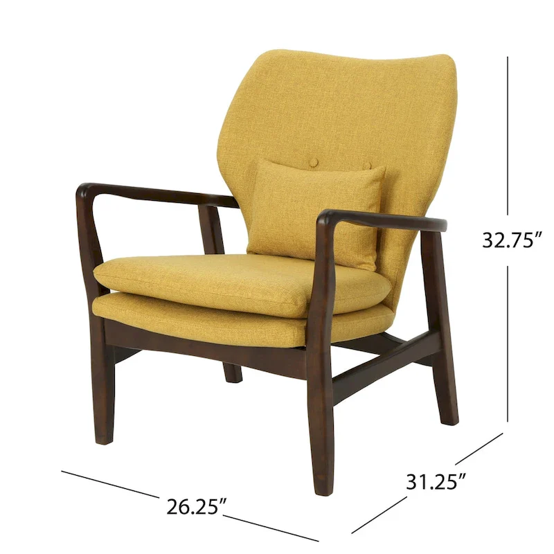 Mid-Century Modern Club Chair, Button-Tufted, Birch Legs – Slate / Brown / Mustard / Salmon, Single