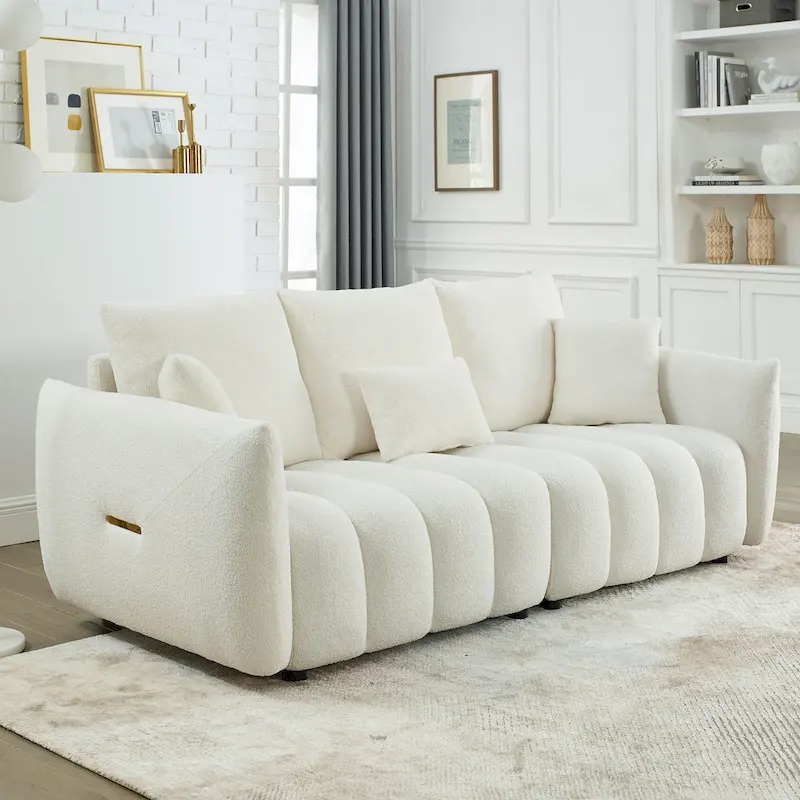 Teddy Velvet Modern Minimalist Sofa with Back Pillows & Cushions - Fits 3 People