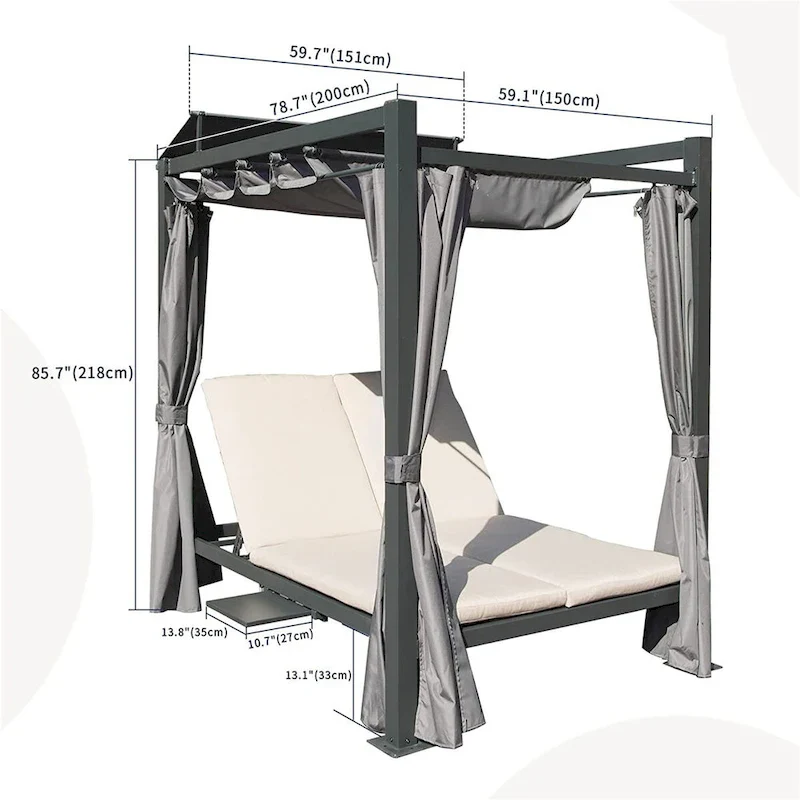 Grey Aluminum Outdoor Patio Daybed with Canopy