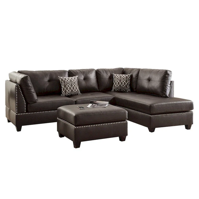 Gray Reversible Chaise Sectional Sofa with Ottoman