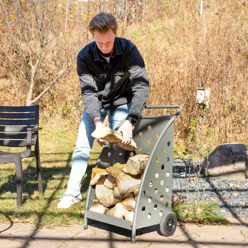 Sunnydaze Powder-Coated Steel Log Cart - 34 H - Gray