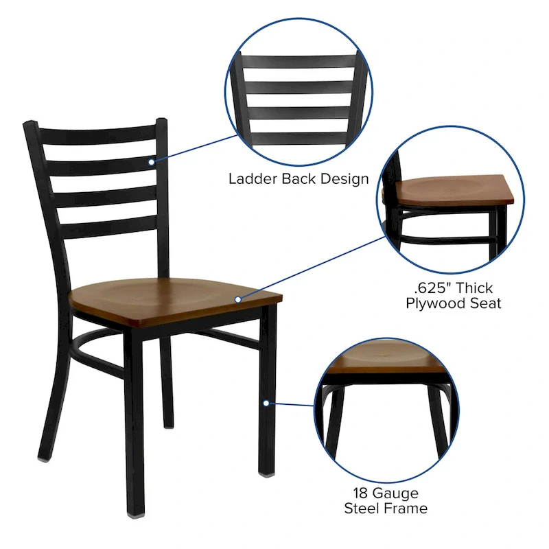 Ladder Back Metal Restaurant Chair - 16.5W x 17D x 32.25H - 16.5W x 17D x 32.25H