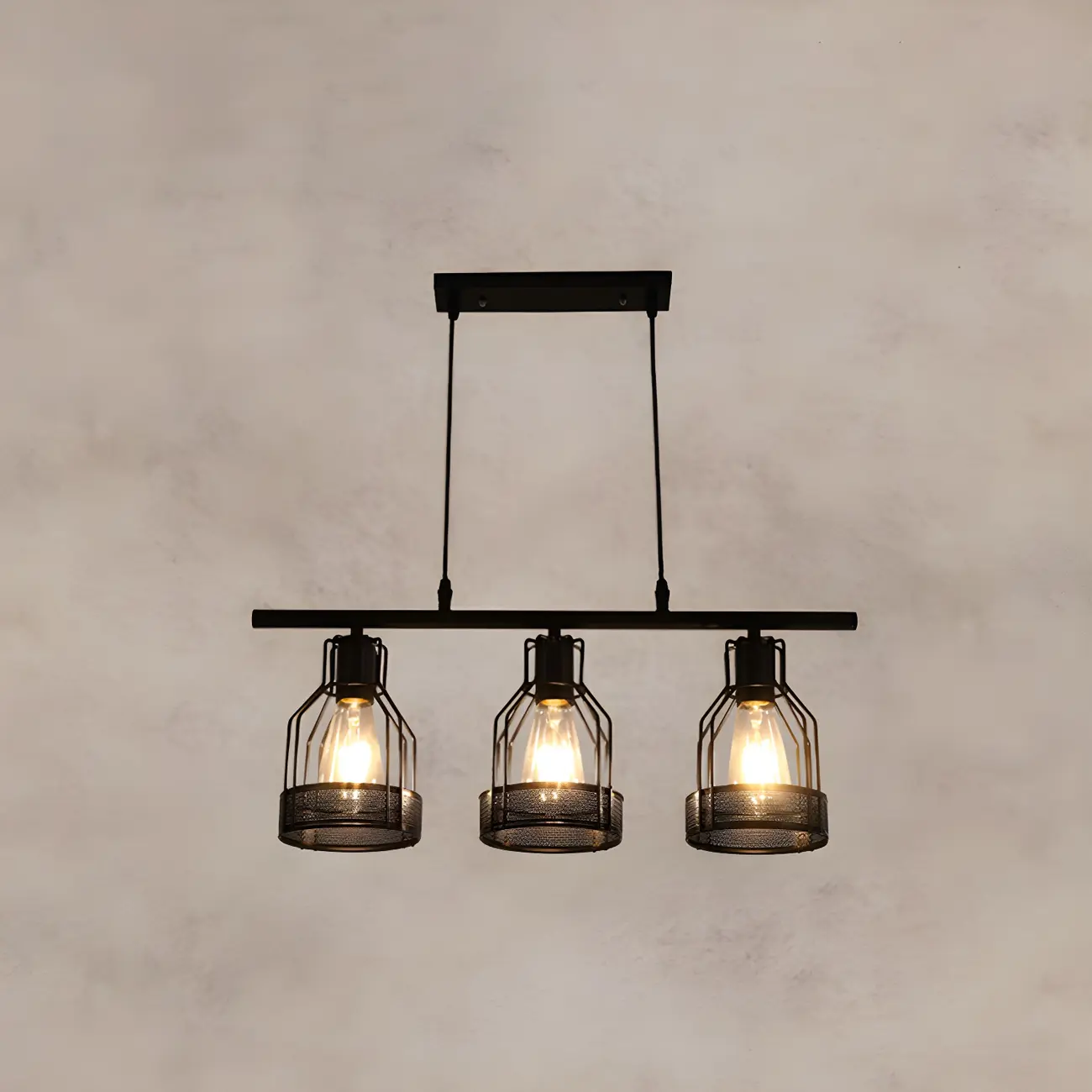 Industrial Black Metal Cage Large Island Pendant Light